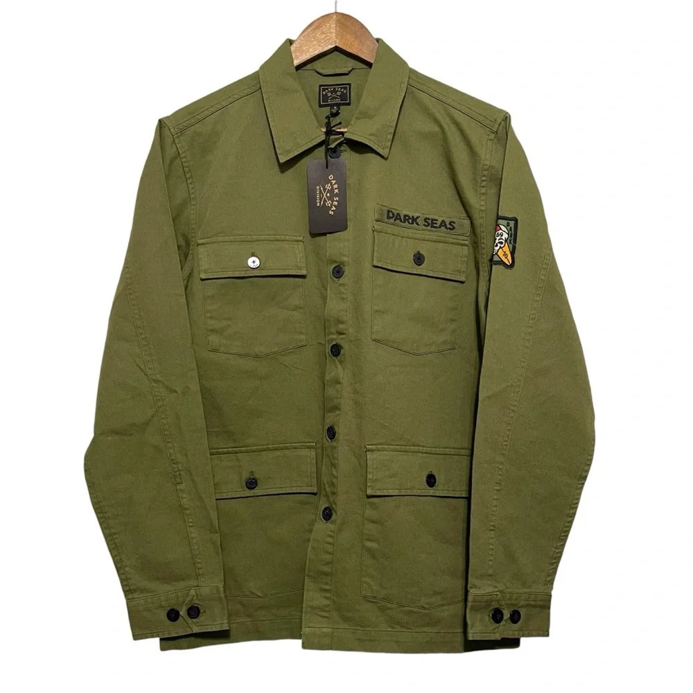 NEW Dark Seas Mens Jacket S Army Green Willard Field Utility Patch Herringbone‎